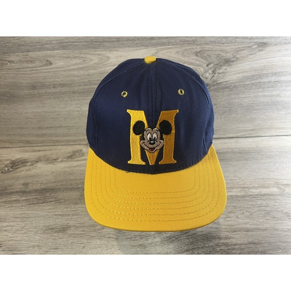 Disney Other - Vintage Mickey Mouse Big M DISNEY Snapback Hat Cap Blue Yellow Goofys Hat Co